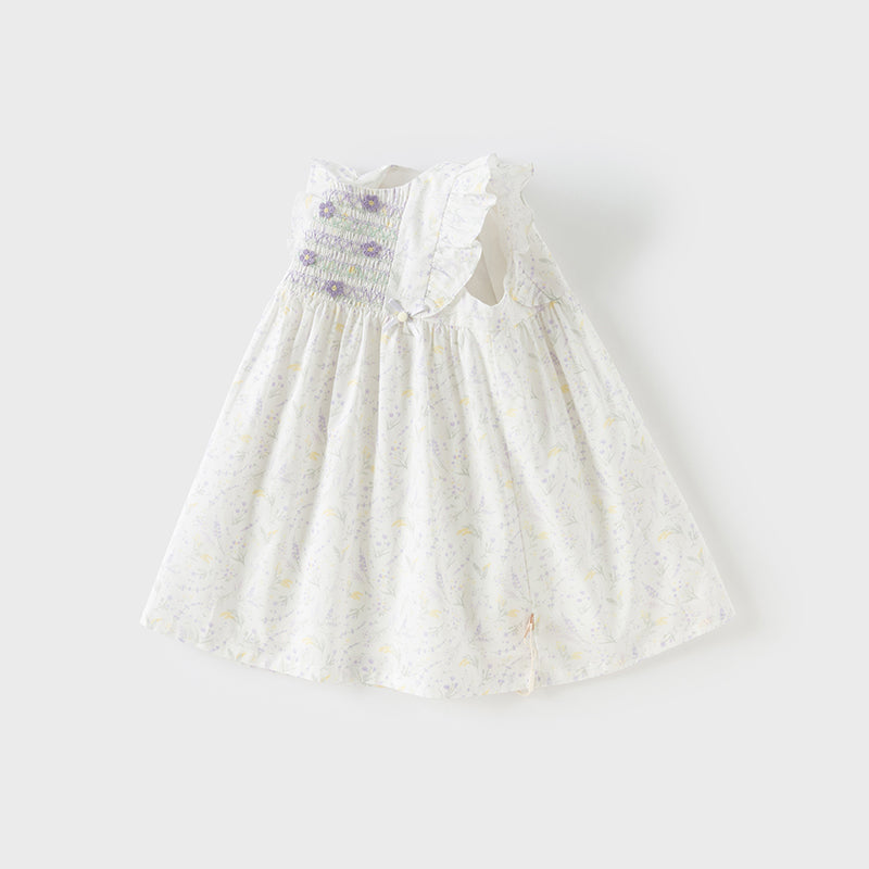 فستان بنات صيفي من القطن الخالص بأكمام كاب بطباعة زهرية بأسلوب لطيف