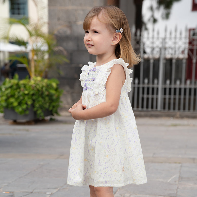 فستان بنات صيفي من القطن الخالص بأكمام كاب بطباعة زهرية بأسلوب لطيف