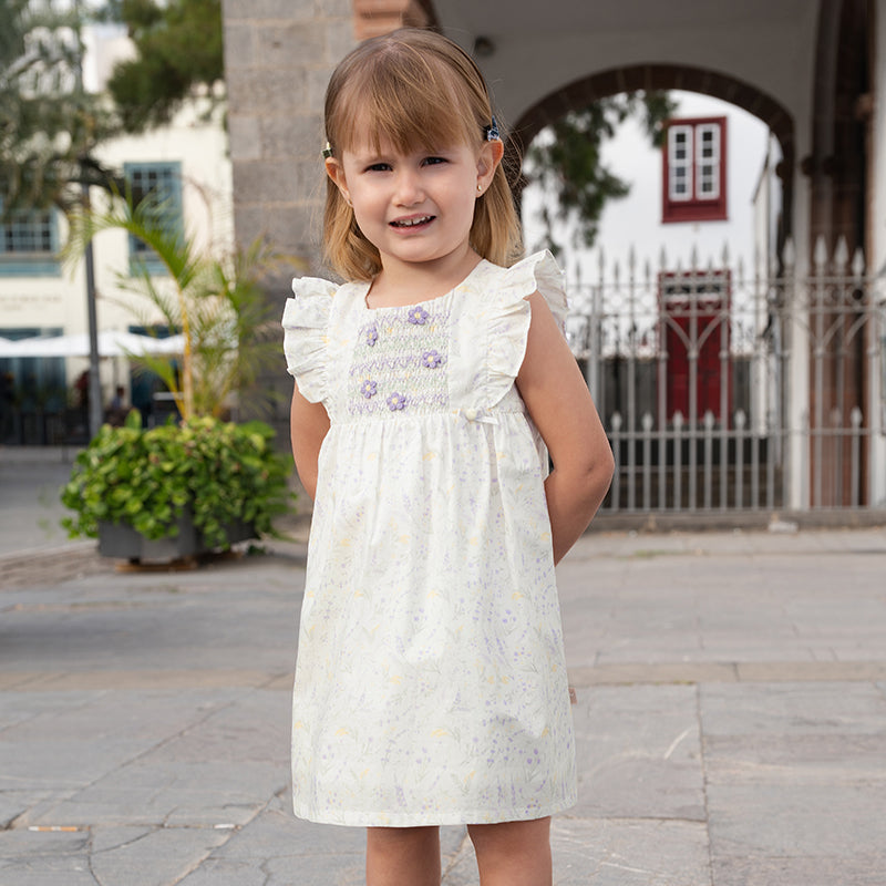 فستان بنات صيفي من القطن الخالص بأكمام كاب بطباعة زهرية بأسلوب لطيف