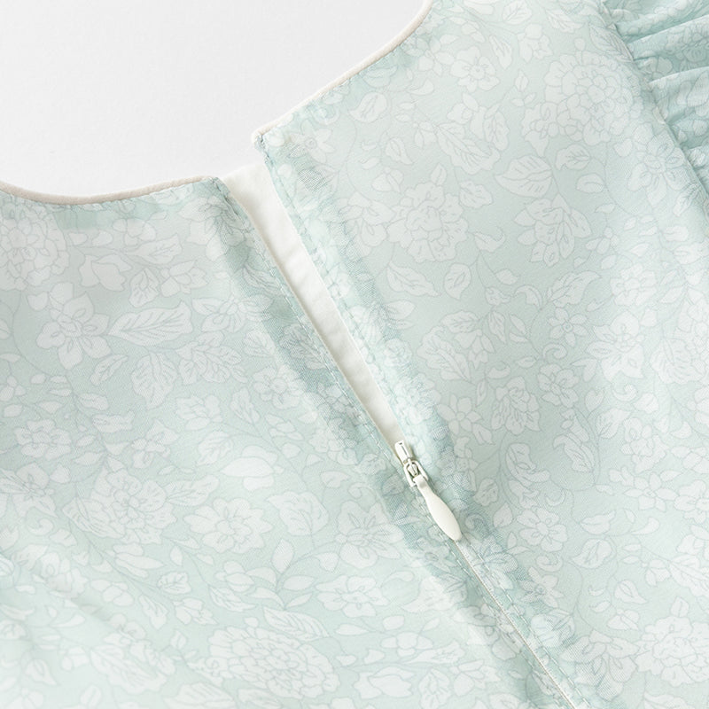 فستان صيفي من الأورجانزا باللون الأخضر للبنات، مزين بفيونكة