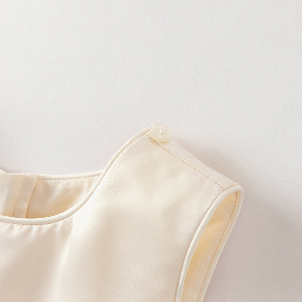 فستان بنات صيفي بلون الشامبين بدون أكمام من التول بأسلوب أميرة مع شال متناسق