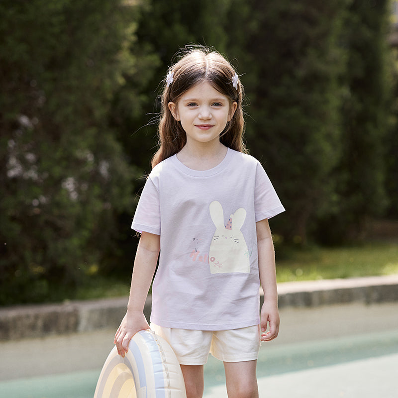 تي شيرت صيفي قطني للأولاد والبنات الصغار بأكمام قصيرة بطبعة حيوانات كرتونية لطيفة متوفر بأربعة ألوان