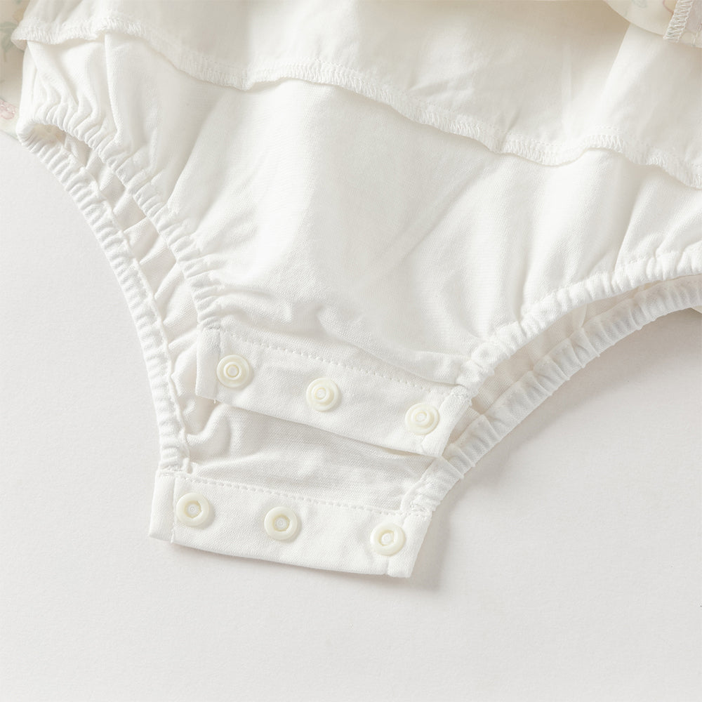 رومبر صيفي للرضيعات بطبعة زهور بياقة تشيباو وأكمام قصيرة بأسلوب صيني عصري