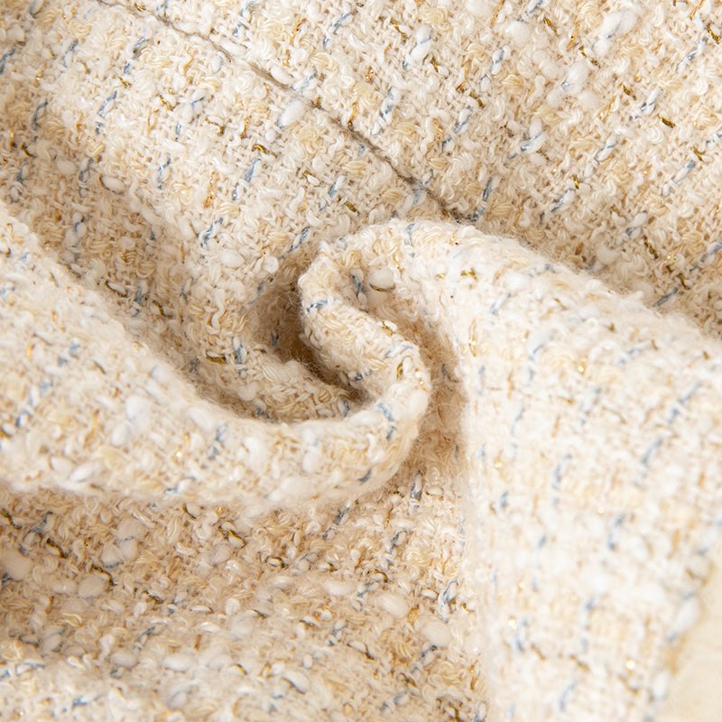 فستان للأطفال بأكمام طويلة من قماش تويد بلون أبيض حليبي مع تنورة من التول، بتصميم كلاسيكي أنيق