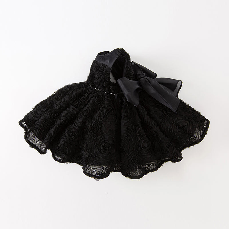 فستان أميرة للبنات الصغيرات بدون أكمام من التول الأسود بتصميم فاخر مزين بتفاصيل دقيقة وزهور ثلاثية الأبعاد