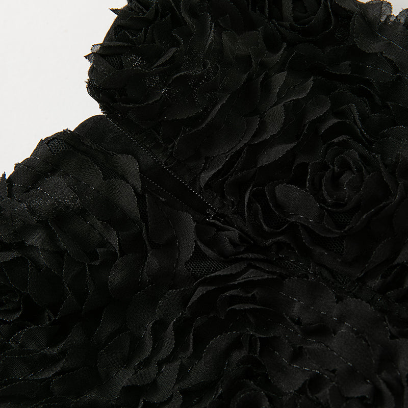 فستان أميرة للبنات الصغيرات بدون أكمام من التول الأسود بتصميم فاخر مزين بتفاصيل دقيقة وزهور ثلاثية الأبعاد