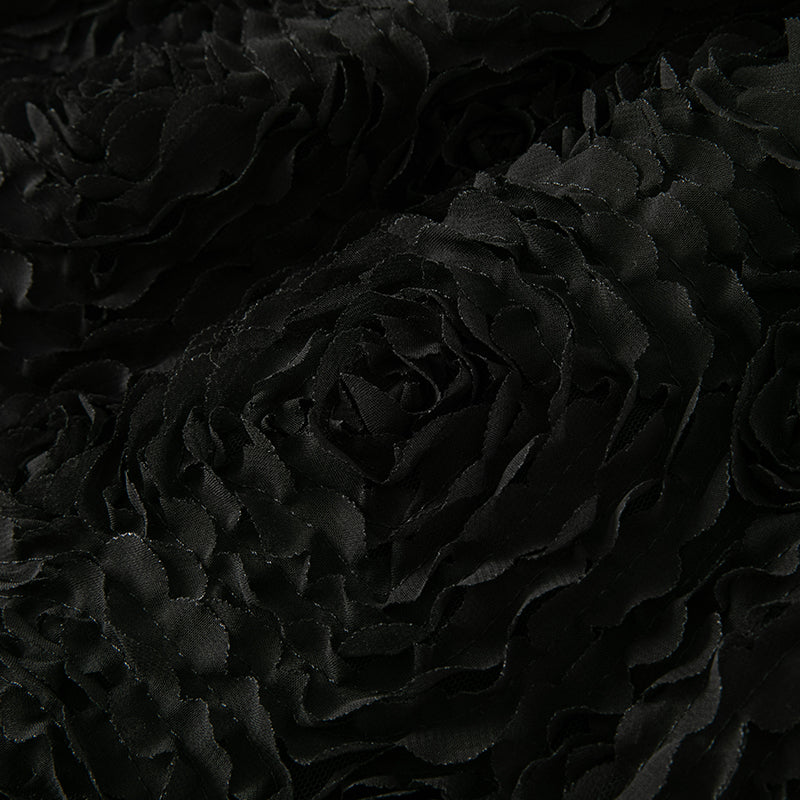 فستان أميرة للبنات الصغيرات بدون أكمام من التول الأسود بتصميم فاخر مزين بتفاصيل دقيقة وزهور ثلاثية الأبعاد