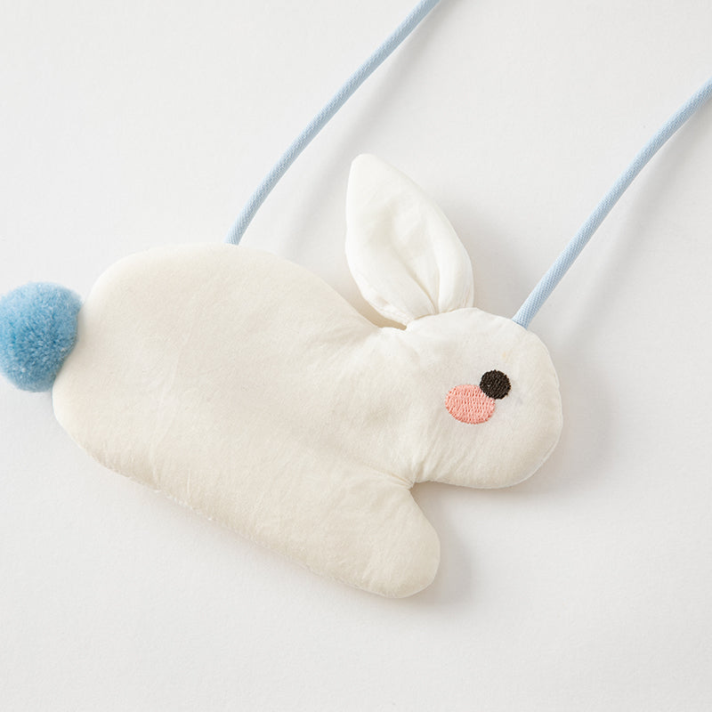 فستان للبنات الصغيرات بأكمام طويلة من التول الأزرق بتصميم صيني جديد مع عناصر أرنب (يشمل حقيبة كروس)