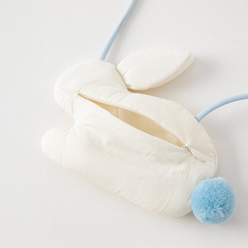 فستان للبنات الصغيرات بأكمام طويلة من التول الأزرق بتصميم صيني جديد مع عناصر أرنب (يشمل حقيبة كروس)