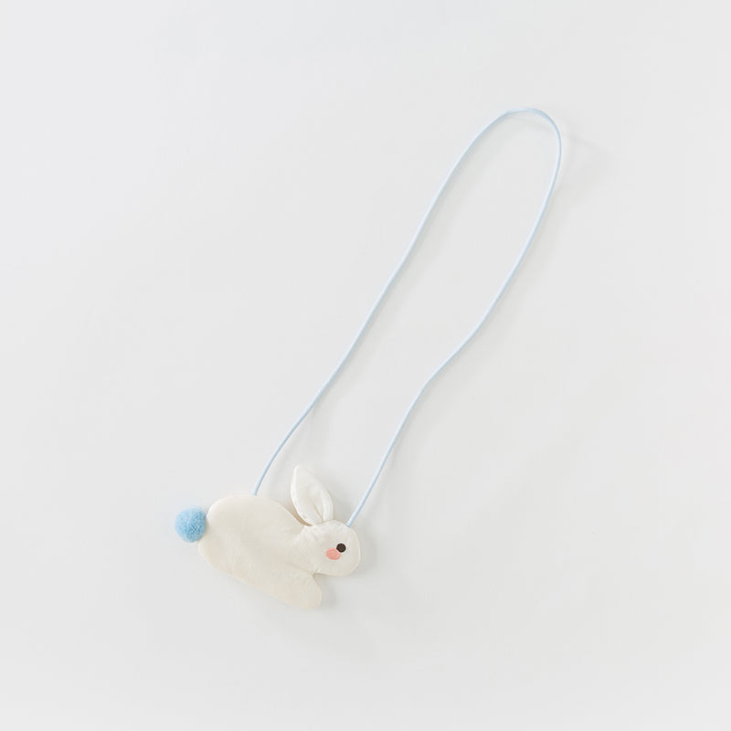 فستان للبنات الصغيرات بأكمام طويلة من التول الأزرق بتصميم صيني جديد مع عناصر أرنب (يشمل حقيبة كروس)