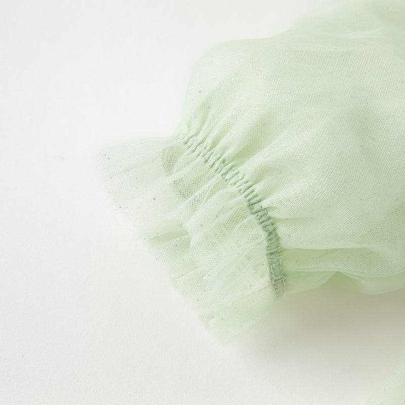 فستان بنات طويل الأكمام من التول باللون الأخضر بأسلوب صيني عصري