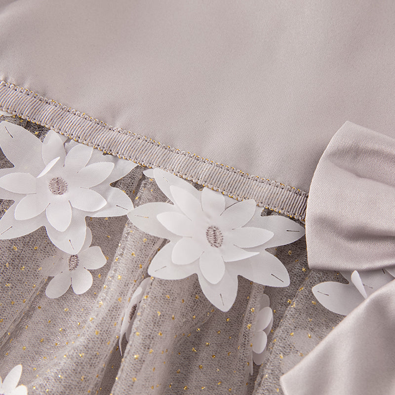 فستان بنات طويل الأكمام من التول باللون البنفسجي بأسلوب أميرة