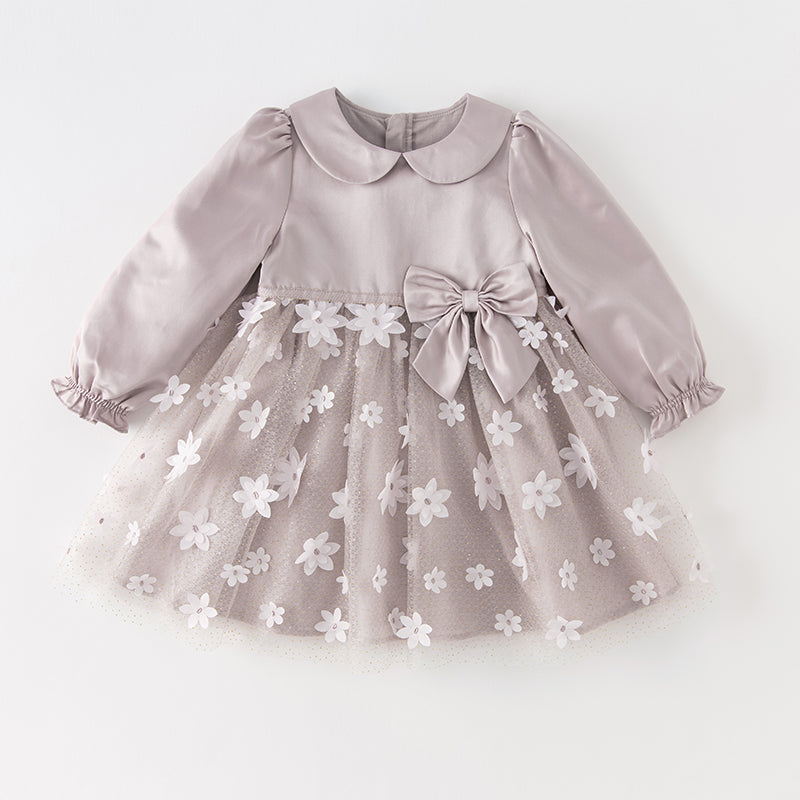 فستان بنات طويل الأكمام من التول باللون البنفسجي بأسلوب أميرة