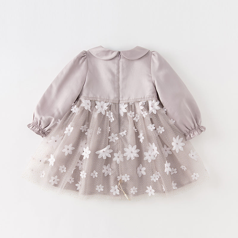 فستان بنات طويل الأكمام من التول باللون البنفسجي بأسلوب أميرة