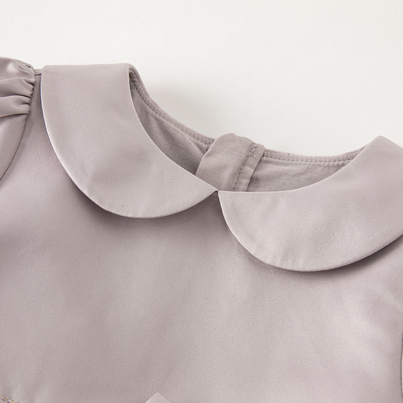 فستان بنات طويل الأكمام من التول باللون البنفسجي بأسلوب أميرة