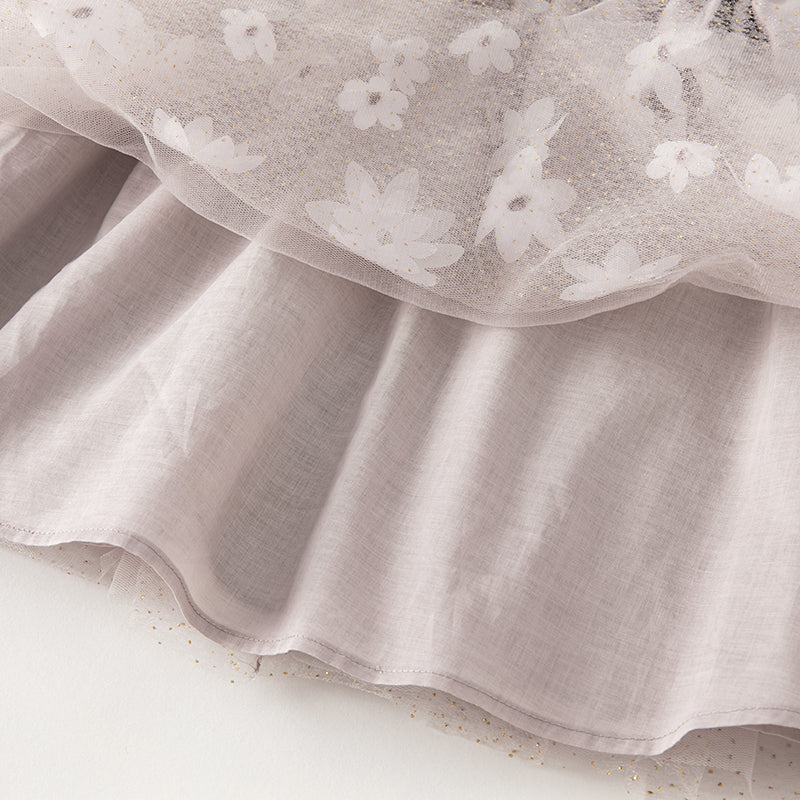 فستان بنات طويل الأكمام من التول باللون البنفسجي بأسلوب أميرة