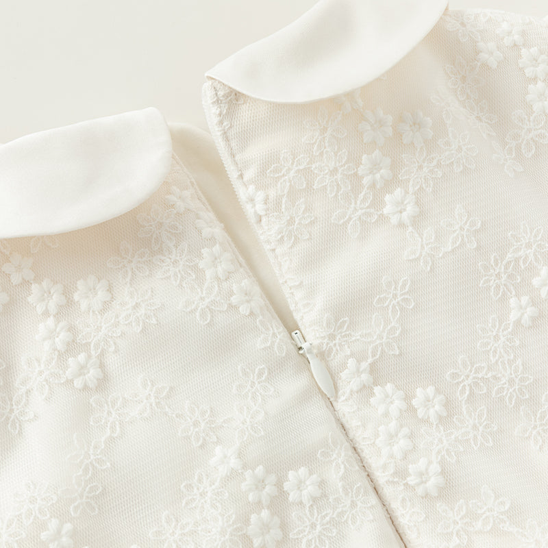 فستان بنات طويل الأكمام من التول باللون البيج بأسلوب أميرة مع تطريز فاخر