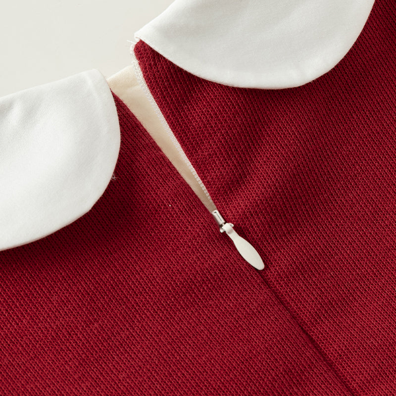 فستان بنات بأكمام طويلة من قماش محبوك باللون الخمري مع تنورة تول بأسلوب أميرة