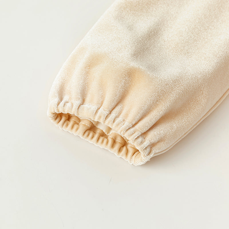 فستان بنات بأكمام طويلة مخمل مشمشي تنورة تول بنقشة نجمية تصميم أميري