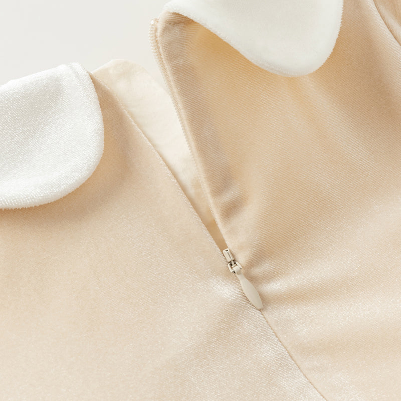 فستان بنات بأكمام طويلة مخمل مشمشي تنورة تول بنقشة نجمية تصميم أميري