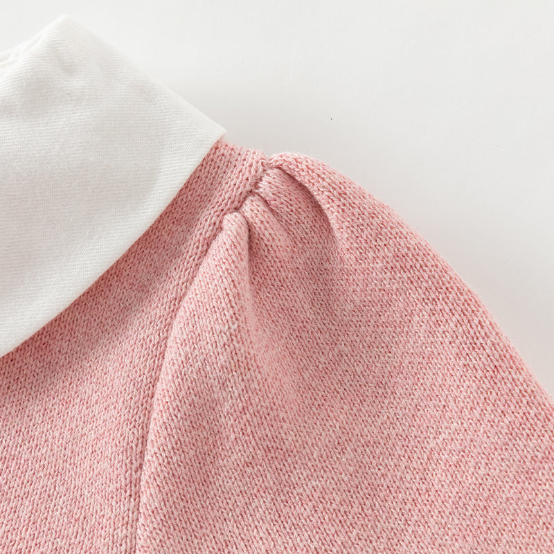 فستان بنات طويل الأكمام من قماش محبوك باللون الوردي بأسلوب لطيف مع تنورة تول بأسلوب أميرة