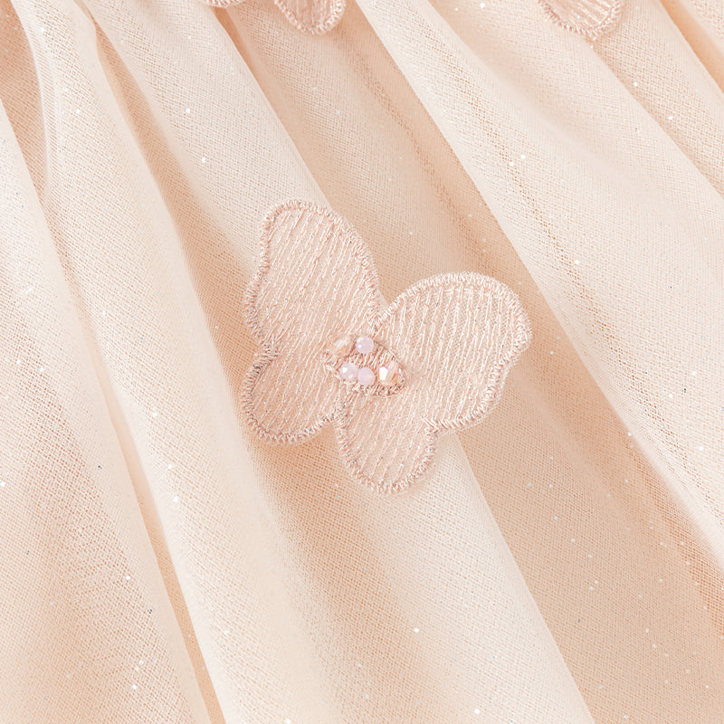 فستان للبنات الصغيرات بأكمام طويلة من التول باللون الوردي الفاتح بتصميم أميري