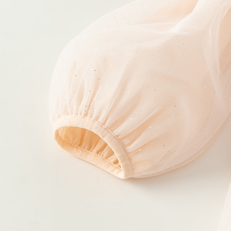 فستان للبنات الصغيرات بأكمام طويلة من التول باللون الوردي الفاتح بتصميم أميري