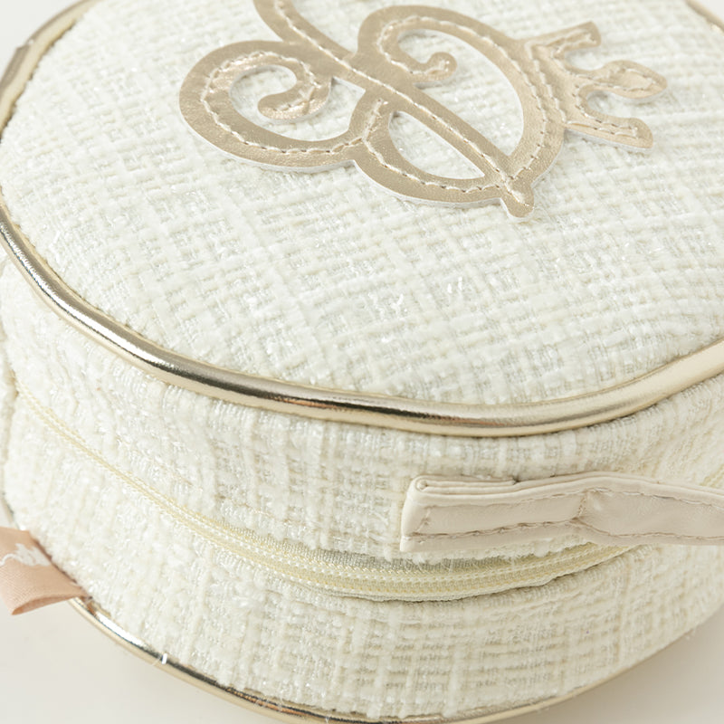 حقيبة كروس بودي أنيقة باللون الأبيض الفضي للبنات من قماش تويد بطابع أميري