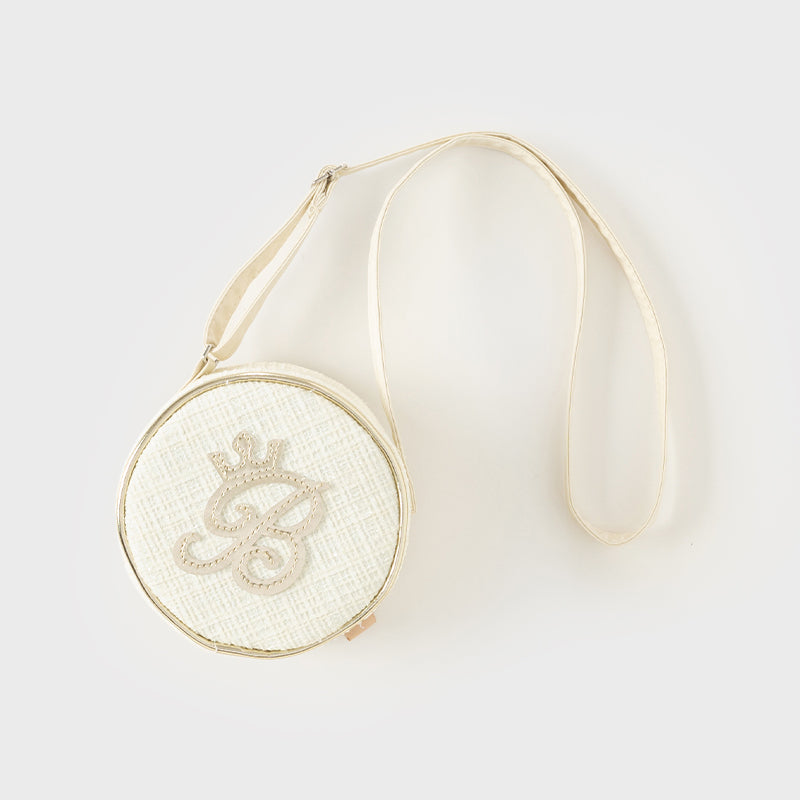 حقيبة كروس بودي أنيقة باللون الأبيض الفضي للبنات من قماش تويد بطابع أميري