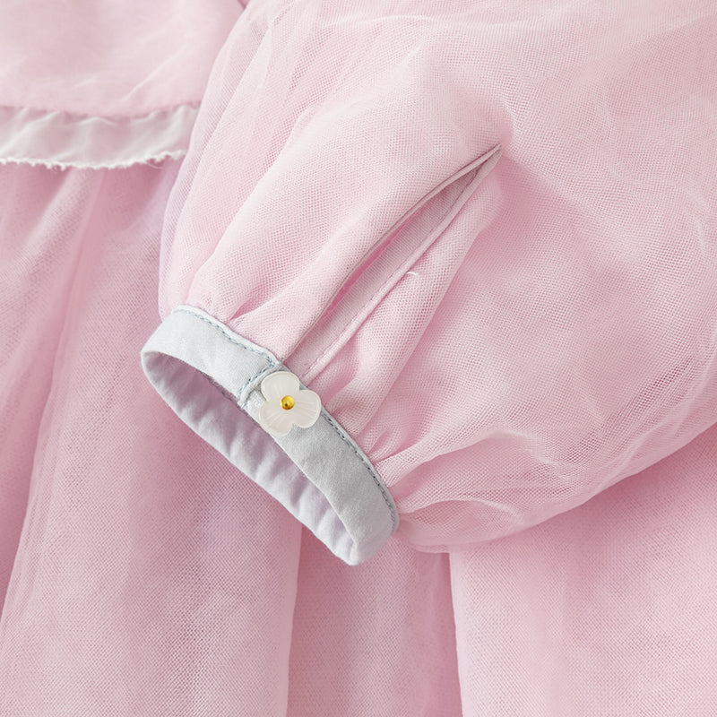 فستان بنات طويل الأكمام من التول باللون الأرجواني الوردي بأسلوب صيني عصري (يشمل حقيبة كروس)