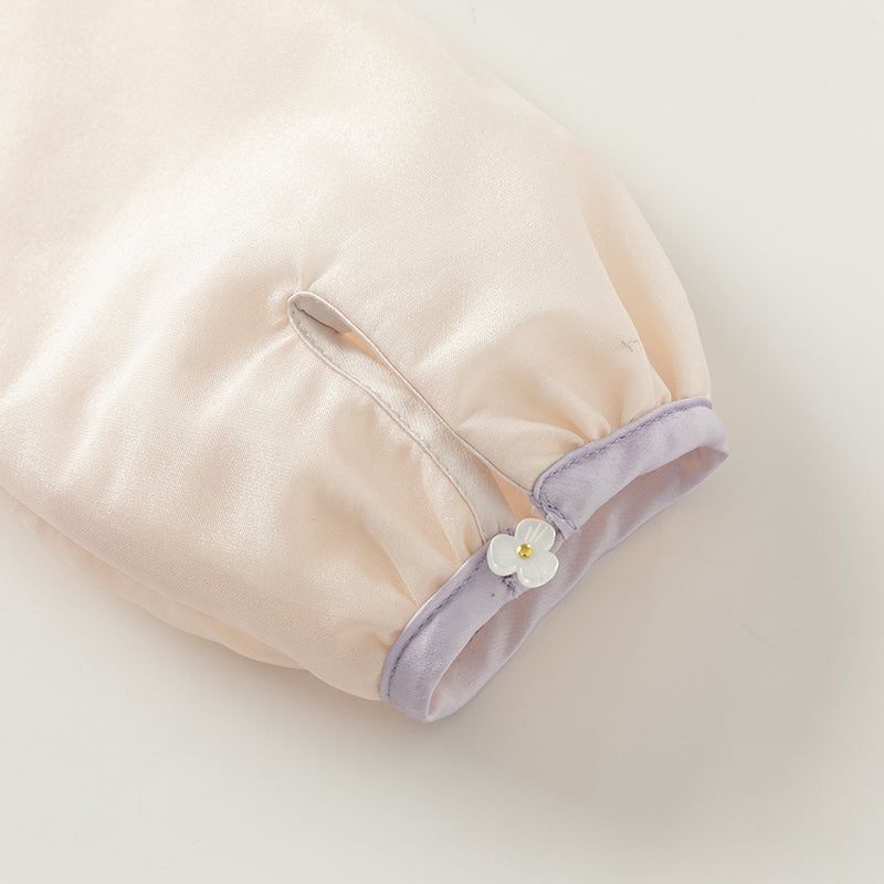 فستان بنات طويل الأكمام من التول باللون البنفسجي الغباري بأسلوب صيني عصري