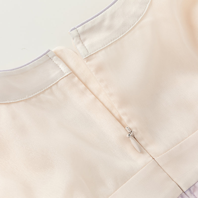 فستان بنات طويل الأكمام من التول باللون البنفسجي الغباري بأسلوب صيني عصري