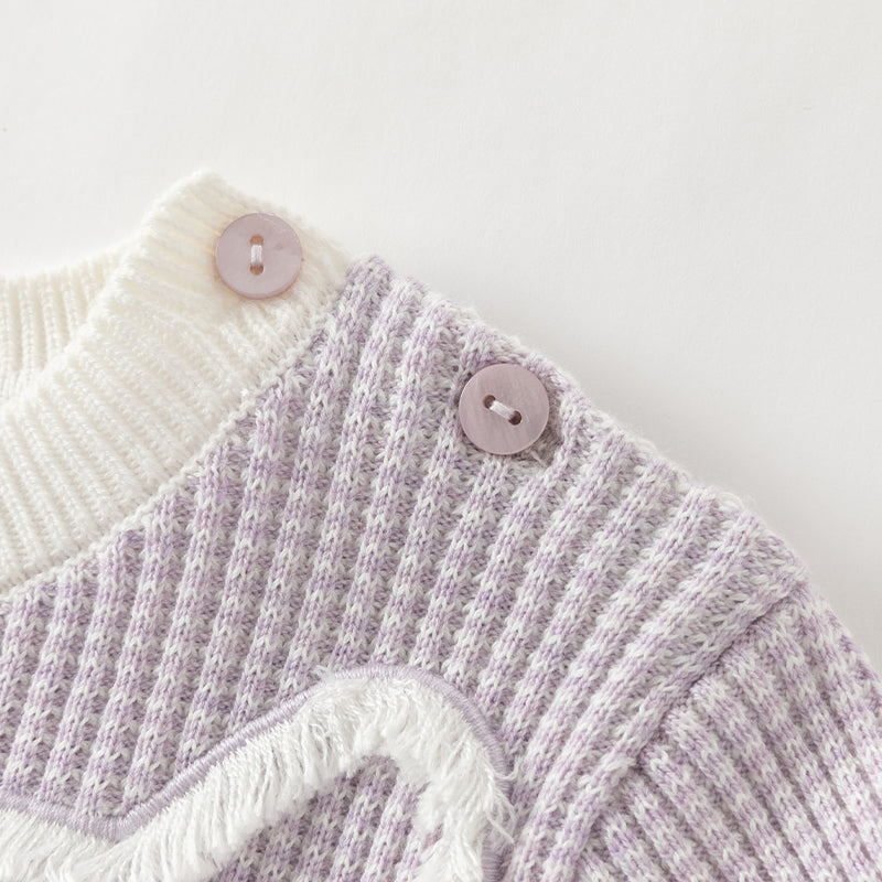 فستان بنات بأكمام طويلة بنفسجي من قماش محبوك مزين بنجوم وشراشيب وتنورة تول