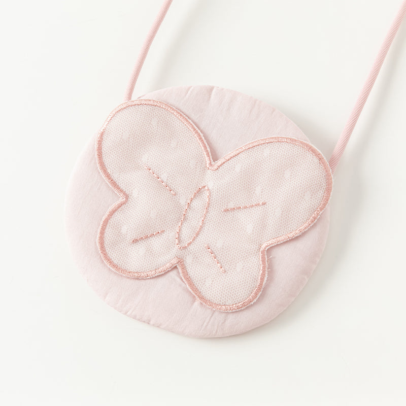 فستان للبنات الصغيرات بأكمام طويلة من التول الوردي بتصميم أنيق مزين بتطريز زهور (يشمل حقيبة كروس)