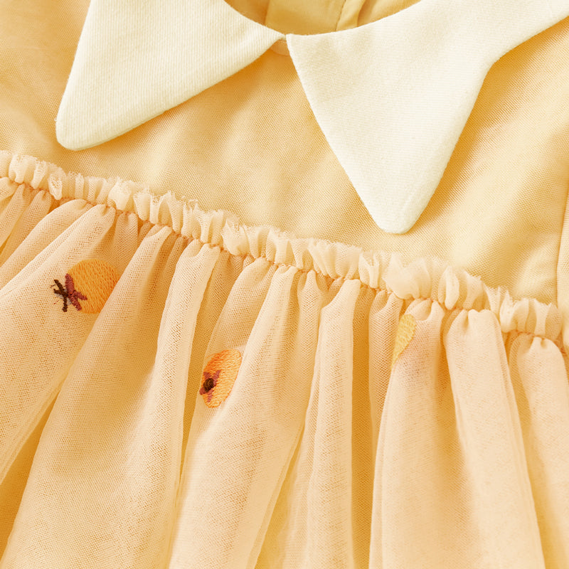 فستان بنات طويل الأكمام من التول باللون البرتقالي بأسلوب لطيف(يشمل حقيبة كروس)