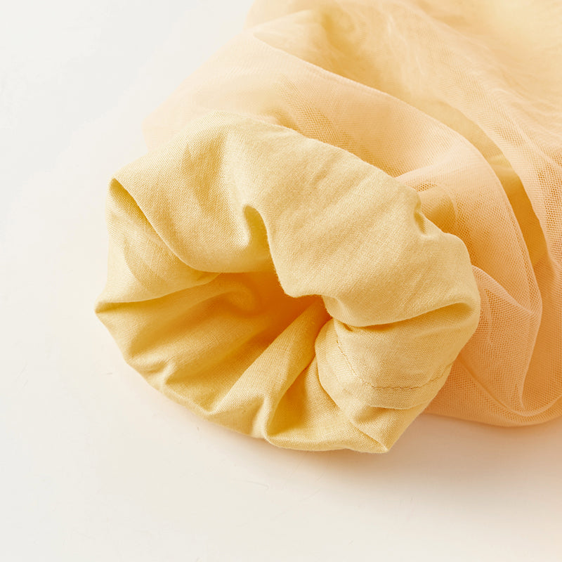 فستان بنات طويل الأكمام من التول باللون البرتقالي بأسلوب لطيف(يشمل حقيبة كروس)