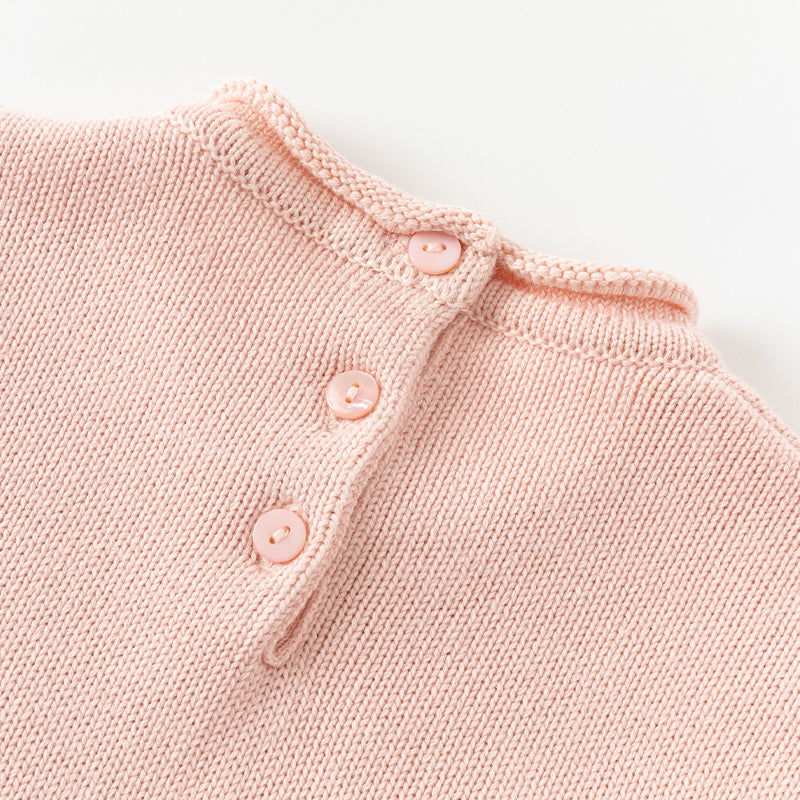 فستان بنات بأكمام طويلة من قماش محبوك باللون الخمري/الوردي الفاتح مع تنورة تول متعددة الطبقات بأسلوب غير رسمي