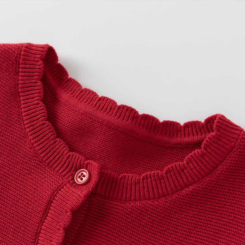 فستان أميرة للأطفال بأكمام طويلة من التريكو الأحمر مع تنورة من التول، مزين بنقاط حمراء على شكل قلوب