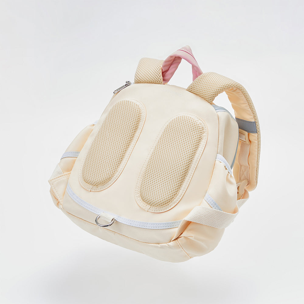 حقيبة ظهر مدرسية لطيفة للبنات الصغيرات بشكل أرنب من الفرو باللون البيج مع حزام قابل للتعديل
