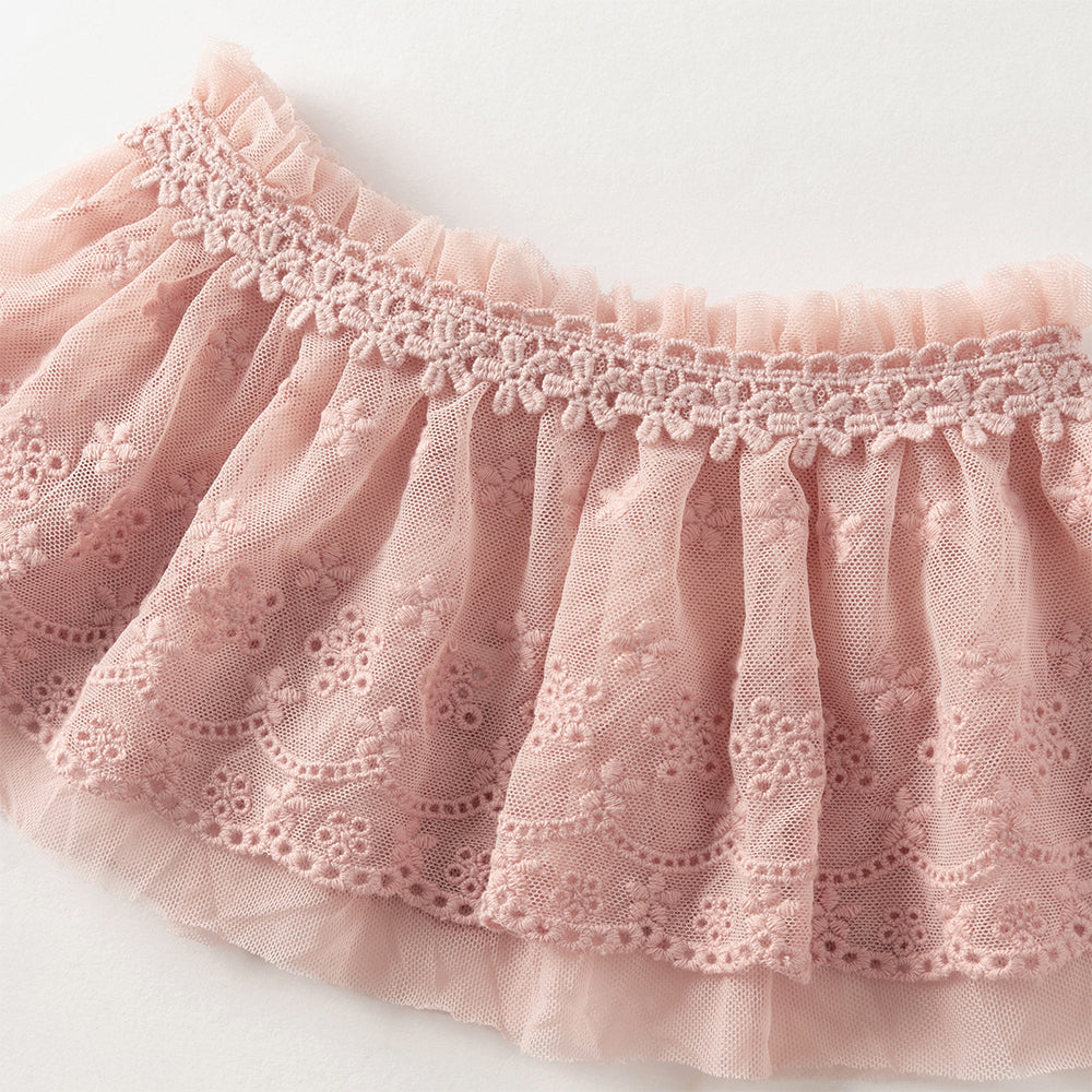 فستان أميرة للأطفال على شكل A بأكمام طويلة من التريكو الوردي مع تنورة من التول، مزود بكتفية مطابقة للزينة