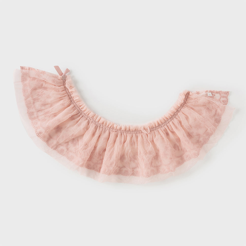 فستان أميرة للأطفال على شكل A بأكمام طويلة من التريكو الوردي مع تنورة من التول، مزود بكتفية مطابقة للزينة