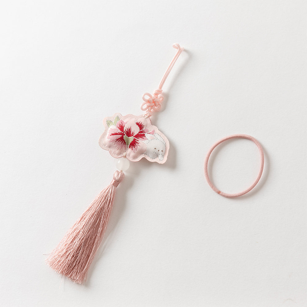 فستان بنات طويل الأكمام من التول باللون الأحمر الداكن بأسلوب صيني عصري (يشمل زينة تدلي من الخيوط الصينية)