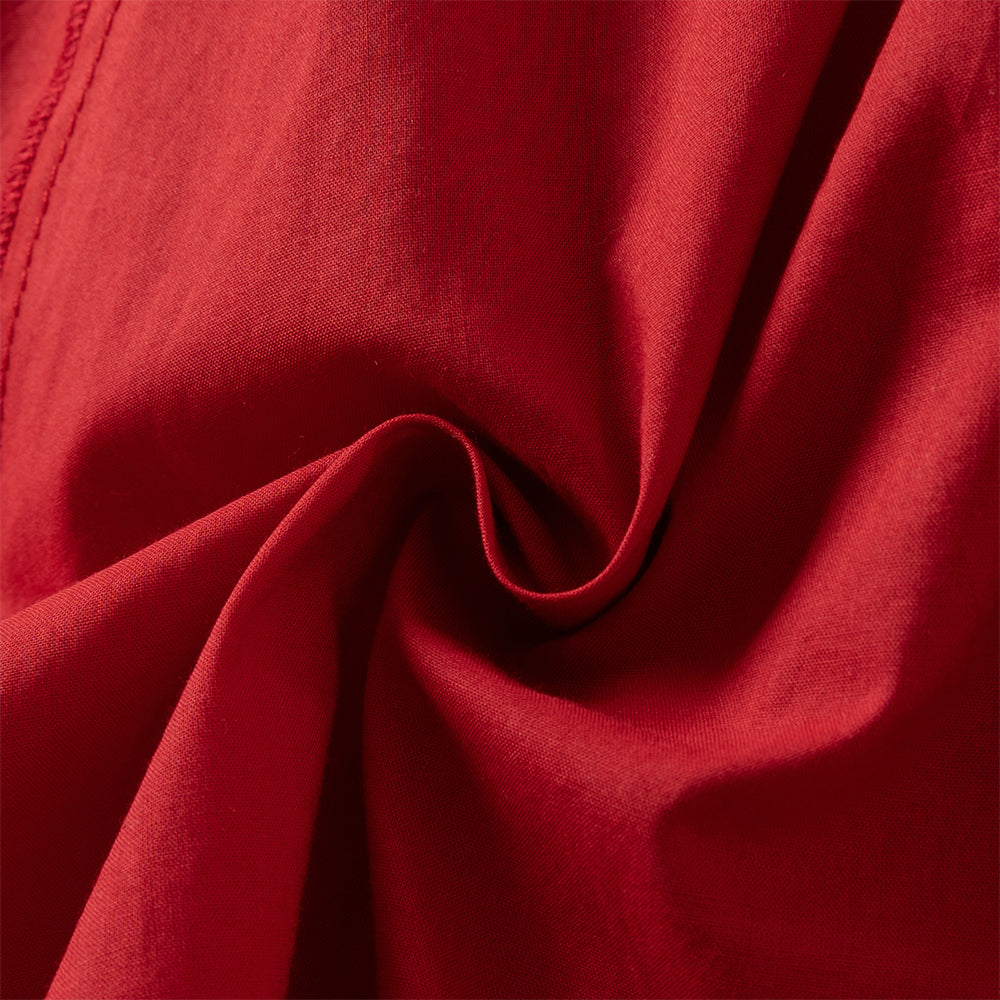 فستان بنات طويل الأكمام من التول باللون الأحمر الداكن بأسلوب صيني عصري (يشمل زينة تدلي من الخيوط الصينية)