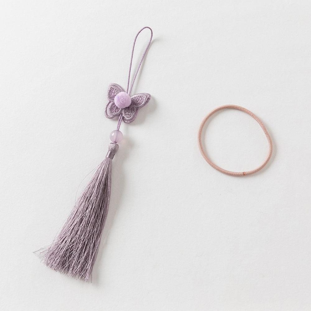 فستان بنات طويل الأكمام من قماش مزخرف بالزهور البنفسجية مع تنورة تول بأسلوب أميرة تصميم صيني عصري