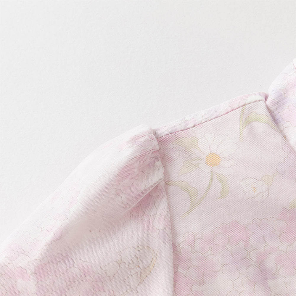 فستان بنات بأكمام طويلة من التول بالبنفسجي الفاتح مع طباعة أزهار الهيدرانجيا بأسلوب صيني عصري