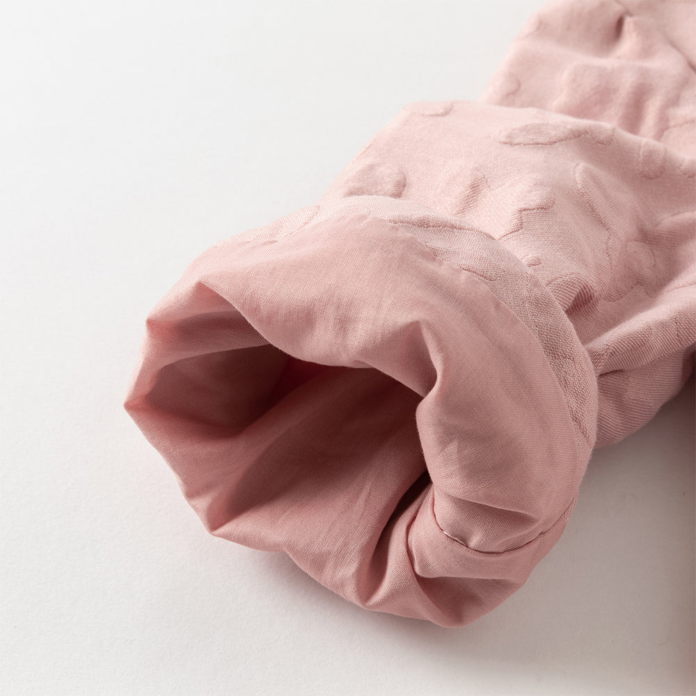 فستان بنات بأكمام طويلة من التول وردي مطاطي تصميم أميري مع تنورة شبكية