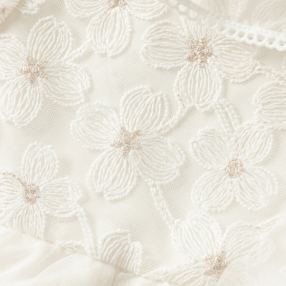 فستان أميرة للبنات الصغيرات بأكمام طويلة من التول الأبيض بتصميم فاخر مزين بزهرات ثلاثية الأبعاد قابلة للإزالة