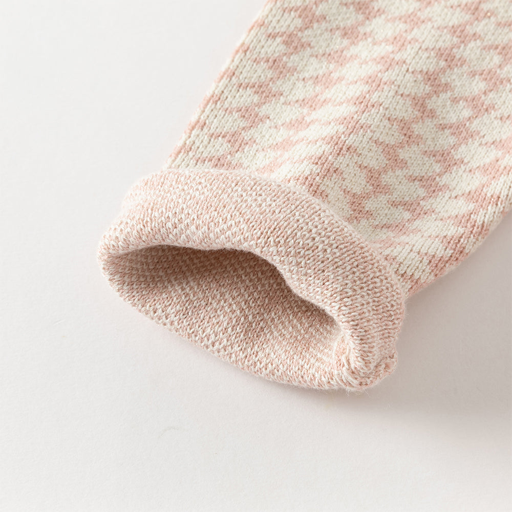 فستان للأطفال بأكمام طويلة من تريكو بنقشة هوندستوث وردية مع تنورة من التول، بتصميم كلاسيكي أنيق