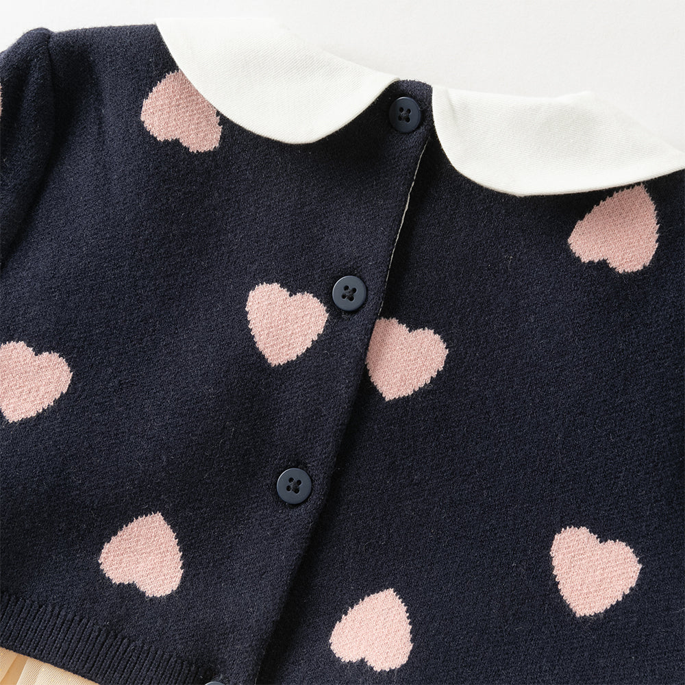 فستان طويل الأكمام للبنات من قماش محبوك باللون الكحلي مع تنورة تول باللون الأصفر بأسلوب أميرة