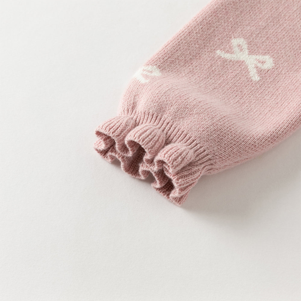 فستان بنات طويل الأكمام من قماش محبوك باللون الوردي مع تنورة تول بأسلوب أميرة